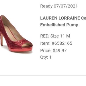 Lauren Lorraine Red Crystal Peep-Toe Heels Size 11M BRAND NEW WITH BOX